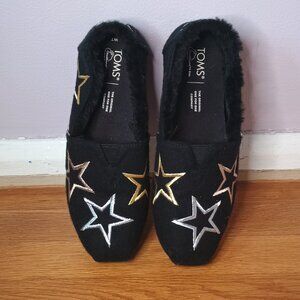 TOMS size 7 women's black/silver/gold star